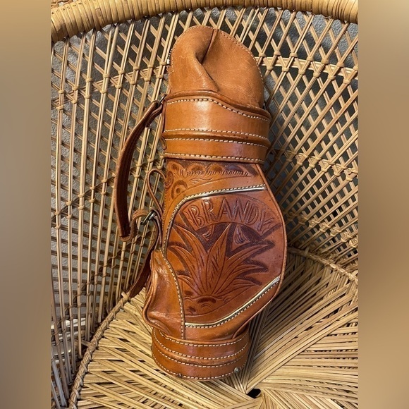 Other - Vintage Hand Tooled liquor bag Mini Golf leather
